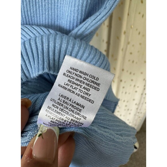 Elie Tahari Short Sleeve Faux Silver Buttons Ribbed Knit Sweater Petite S - Picture 6 of 6